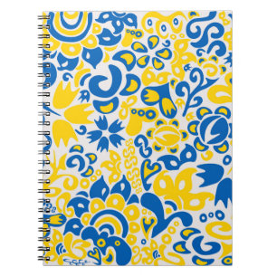 Folklore pattern with Ukrainian flag colours Notebook
