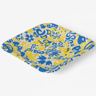 Folklore pattern with Ukrainian flag colours Paper Plate
