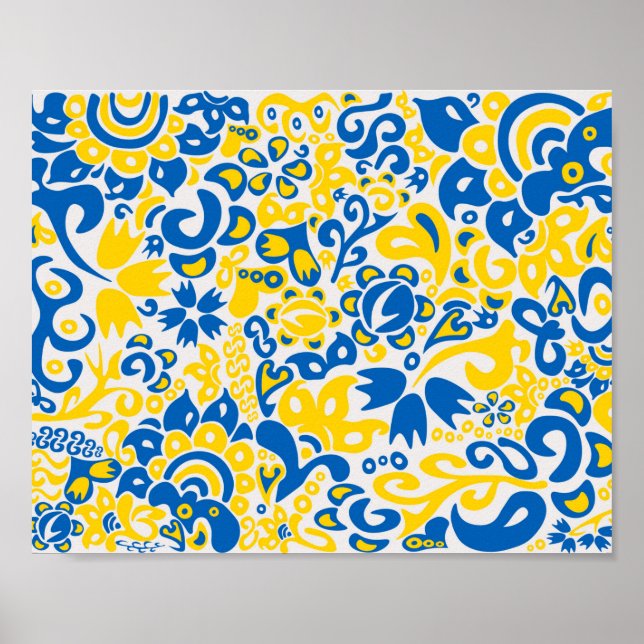 Folklore pattern with Ukrainian flag colours   Poster (Front)