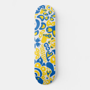 Folklore pattern with Ukrainian flag colours   Skateboard