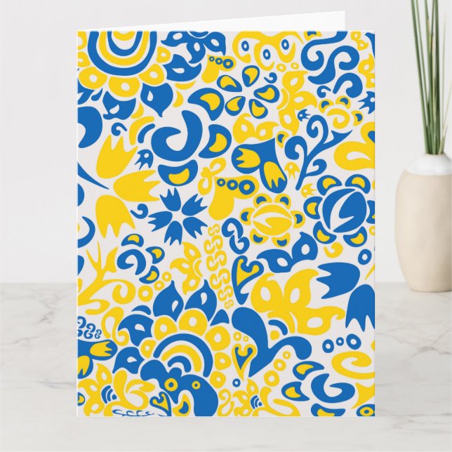 Folklore pattern with Ukrainian flag colours Thank You Card (Front)