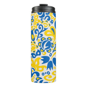 Folklore pattern with Ukrainian flag colours  Thermal Tumbler