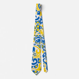 Folklore pattern with Ukrainian flag colours  Tie