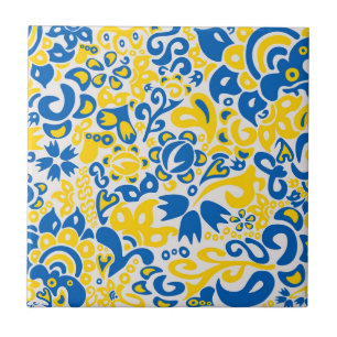Folklore pattern with Ukrainian flag colours  Tile