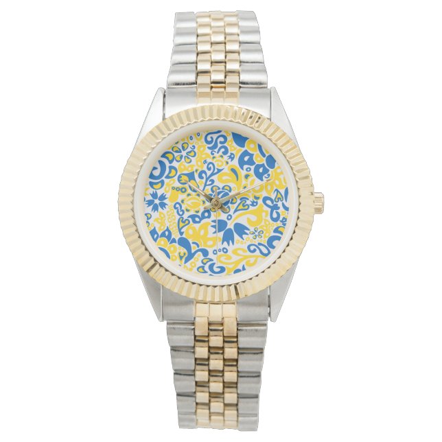 Folklore pattern with Ukrainian flag colours  Watch (Front)