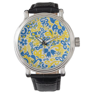 Folklore pattern with Ukrainian flag colours  Watch