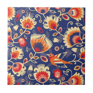 💛🧡💙Folklore pattern with yellow flowers 002  Tile