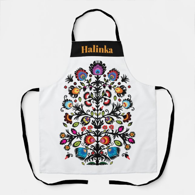 Folklore with black cut-out Wycinanki Apron (Front)