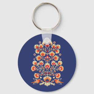 💙💛🧡Folklore with yellow flowers and birds Butto Keychain
