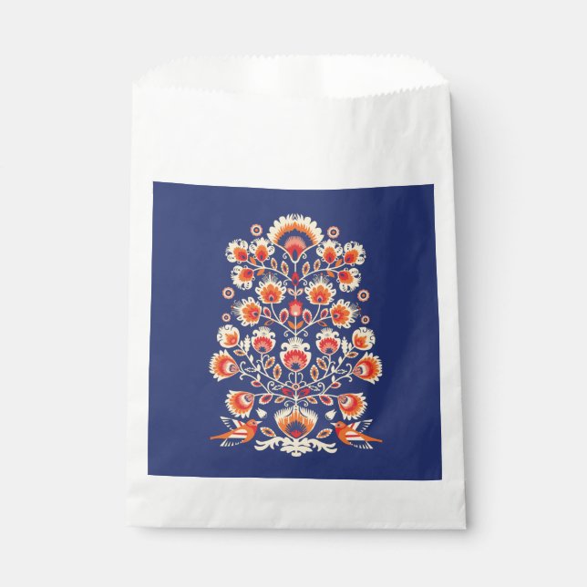 💙💛🧡Folklore with yellow flowers and birds Favour Bag (Front)