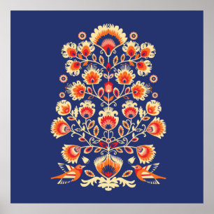 💙💛🧡Folklore with yellow flowers and birds  Poster