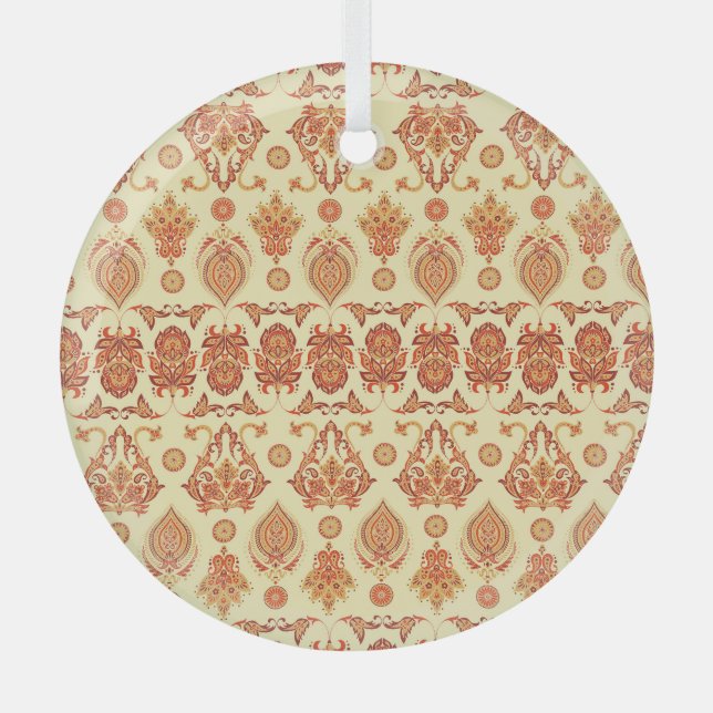 Folkloric Batik Floral Ethnic Pattern Glass Ornament (Front)