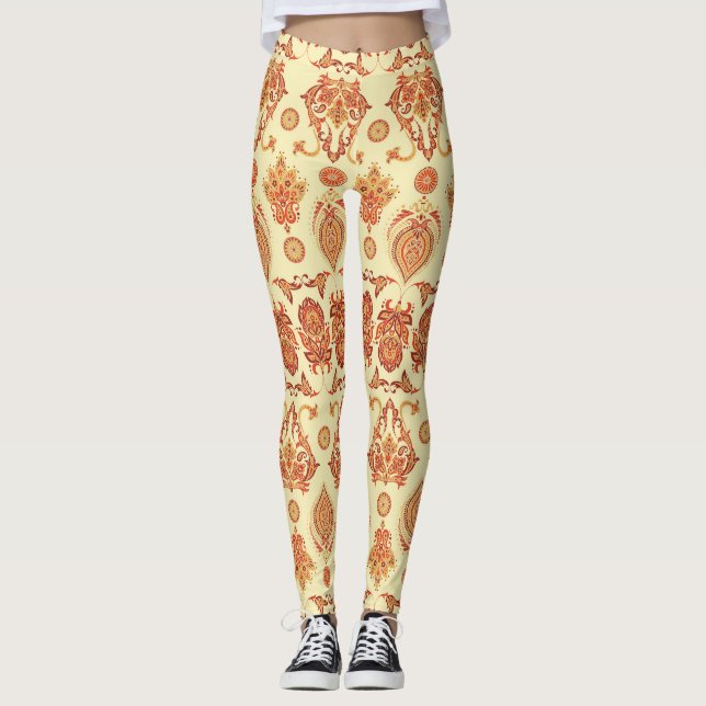 Folkloric Batik Floral Ethnic Pattern Leggings (Front)
