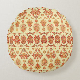 Folkloric Batik Floral Ethnic Pattern Round Pillow