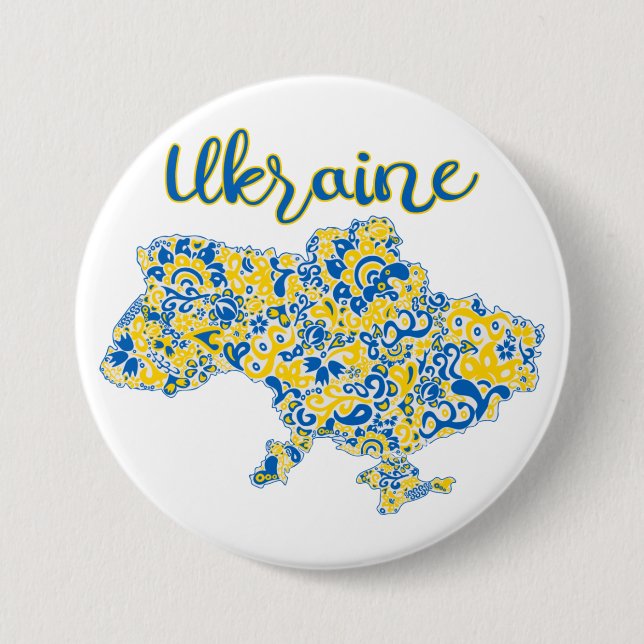 Folkloric pattern and Ukraine typography  3 Inch Round Button (Front)