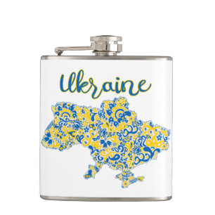Folkloric pattern and Ukraine typography Hip Flask