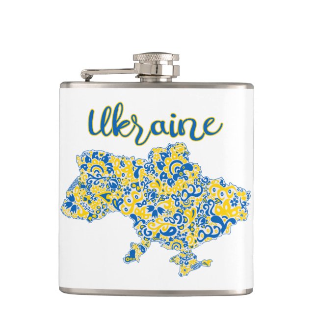Folkloric pattern and Ukraine typography  Hip Flask (Front)