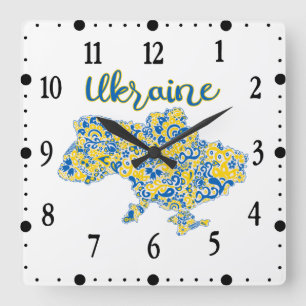 Folkloric pattern and Ukraine typography Square Wall Clock