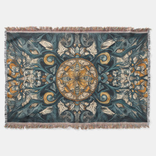 Folkloric Teal & Amber Intricate Ceiling Design Throw Blanket