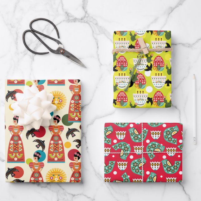 Folklorico Pattern Set B Wrapping Paper Sheet (Front)