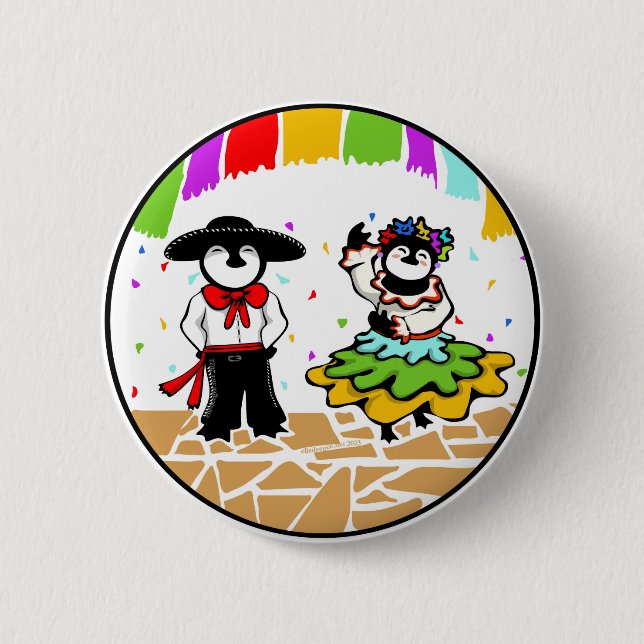 Folklorico Penguins 2 Inch Round Button (Front)