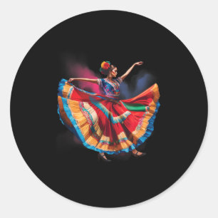 Folklorico Woman Dancing Mexican Heritage Folk Dan Classic Round Sticker