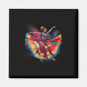 Folklorico Woman Dancing Mexican Heritage Folk Dan Magnet
