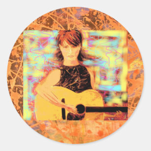 folksinger acoustic gal drip classic round sticker