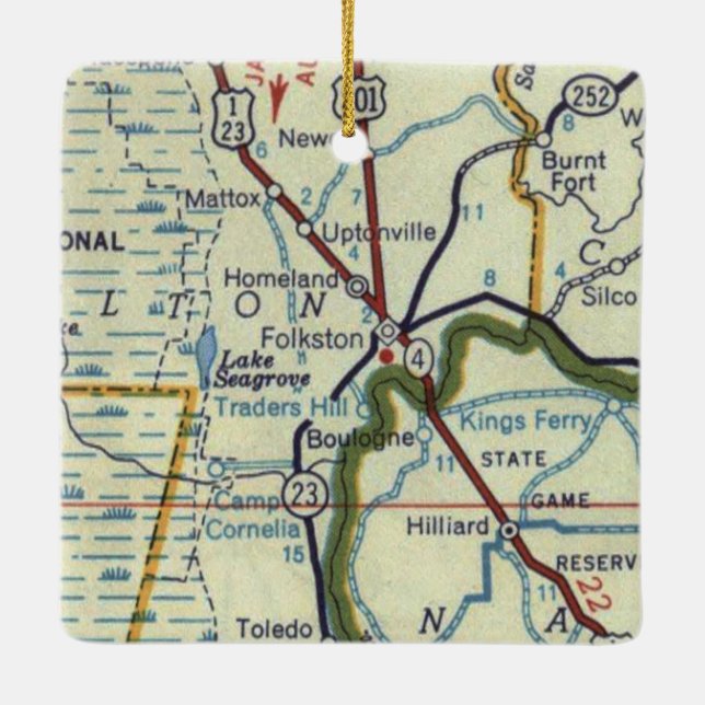 Folkston Georgia Vintage Map Ceramic Ornament (Back)