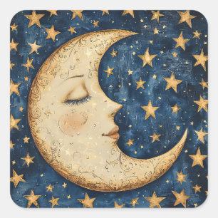 Folksy Celestial Moon Square Sticker