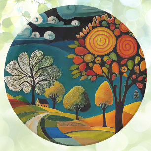 Folksy Country Scene Paper Plate