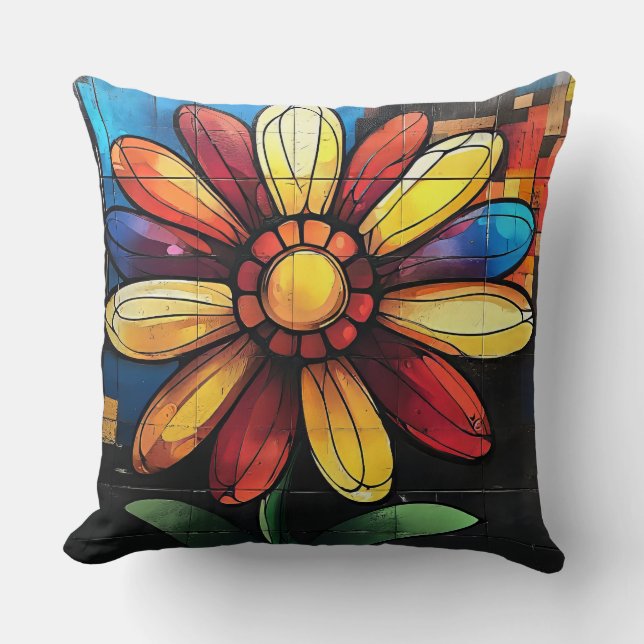 Folksy Flower  Throw Pillow (Front)