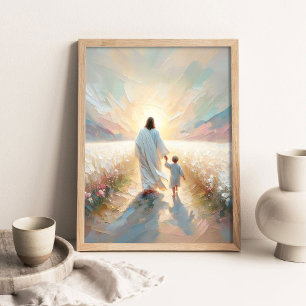 Follow His Light, Modern Christian Art, Jesus Walk Poster