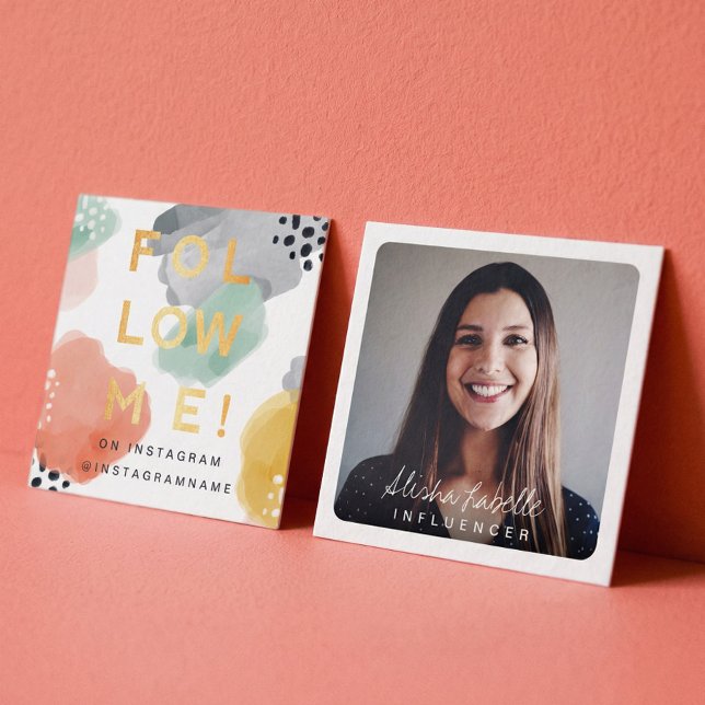 Follow Me, Modern Minimal & Abstract Watercolor Square Business Card (Follow Me, Modern Minimal & Abstract Watercolor Square Business Card)