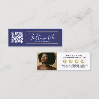 Follow Me Social Media Influencer Navy Blue & Gold Mini Business Card