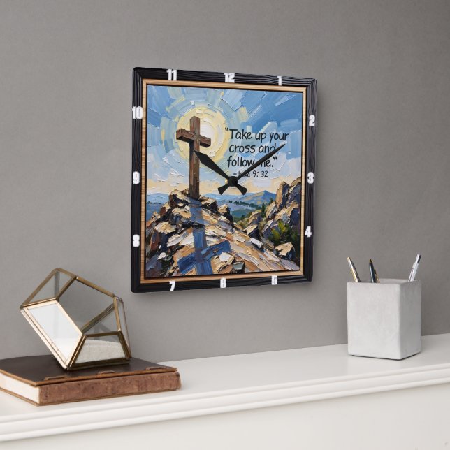 Follow Me: Take Up Your Cross Square Wall Clock (Office)