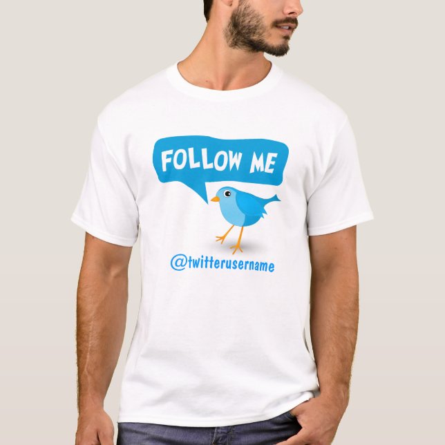 Follow Me Twitter Cute Little Cartoon Blue Bird T-Shirt (Front)