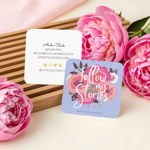 Follow My Instagram Stories Floral Social Media Square Business Card