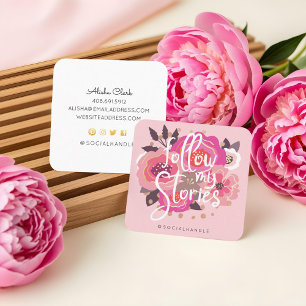 Follow My Instagram Stories Floral Social Media Square Business Card