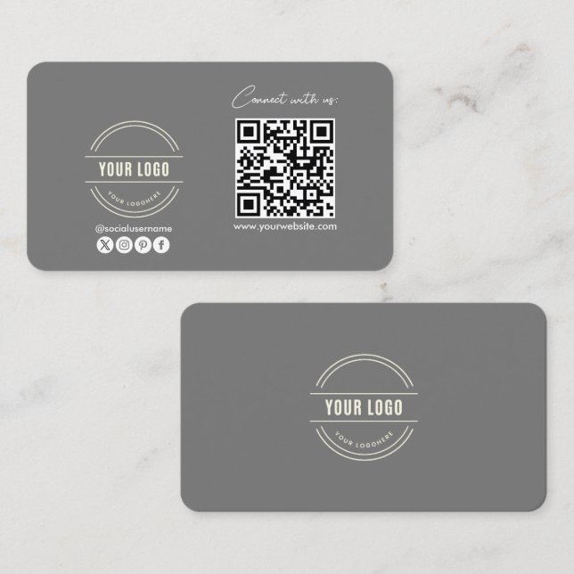 Follow Scan To Connect With Us QR Code Black White Calling Card (Front/Back)