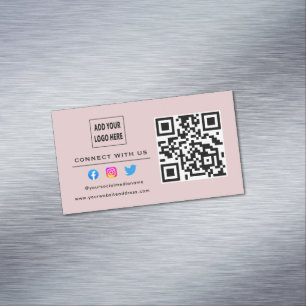 Follow Scan To Connect With Us QR Code Blush Pink Magnetic Business Card