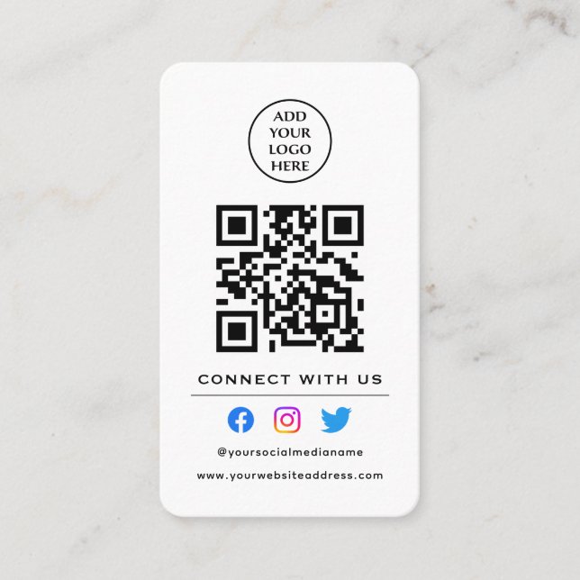 Follow Scan To Connect With Us QR Code Your Logo Business Card (Front)