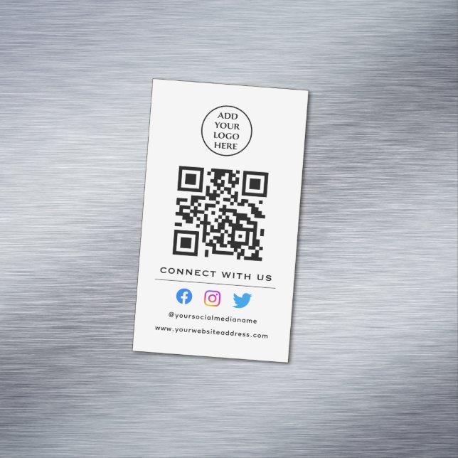 Follow Scan To Connect With Us QR Code Your Logo Magnetic Business Card (In Situ)