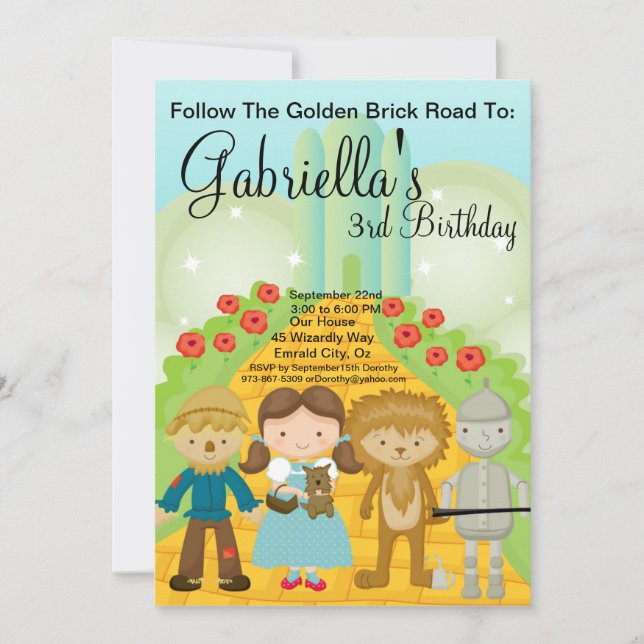 Follow the Golden Brick Road Birthday Invite (Front)