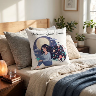 Follow The Star Celestial Dreamy Woman Portrait Throw Pillow