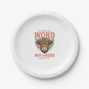 Follow The Word Not The Herd Highland Cow Shirt De Paper Plate
