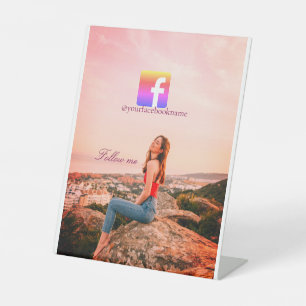 follow us facebook username social media photo pedestal sign