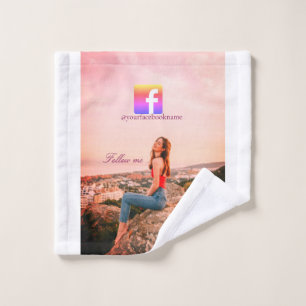 follow us facebook username social media photo  wash cloth