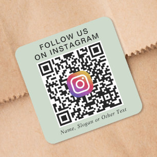 Follow Us Instagram QR Code Sage Green Promotional Square Sticker