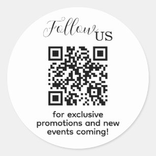 Follow Us Minimalist Modern w/ QR code Classic Round Sticker